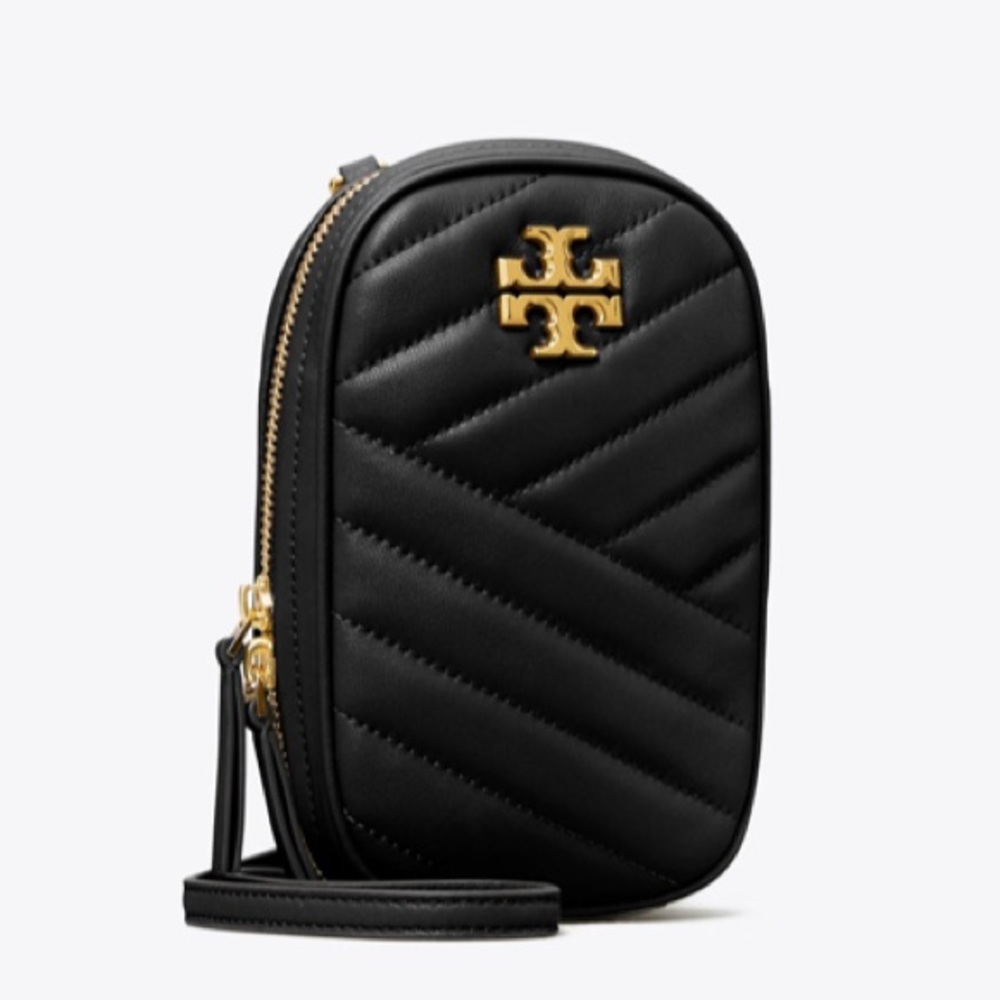 Authentic TORY BURCH Quilted Pebbled leather Logo 2 way zip phone/cards …